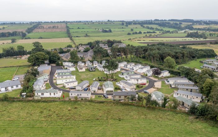 Aerial view of a caravan park.