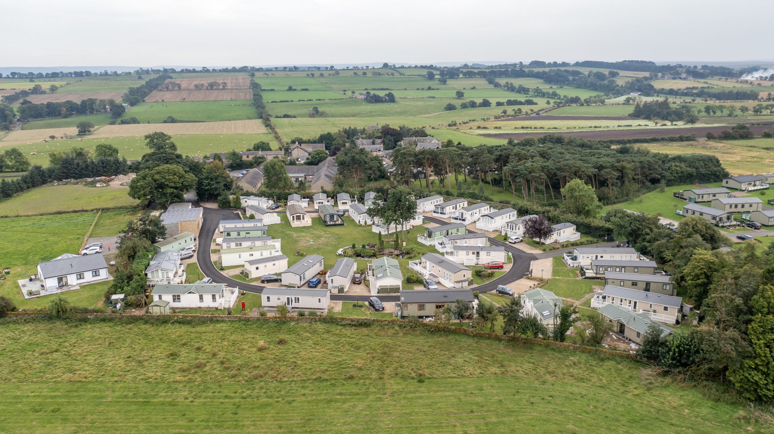 Aerial view of a caravan park.