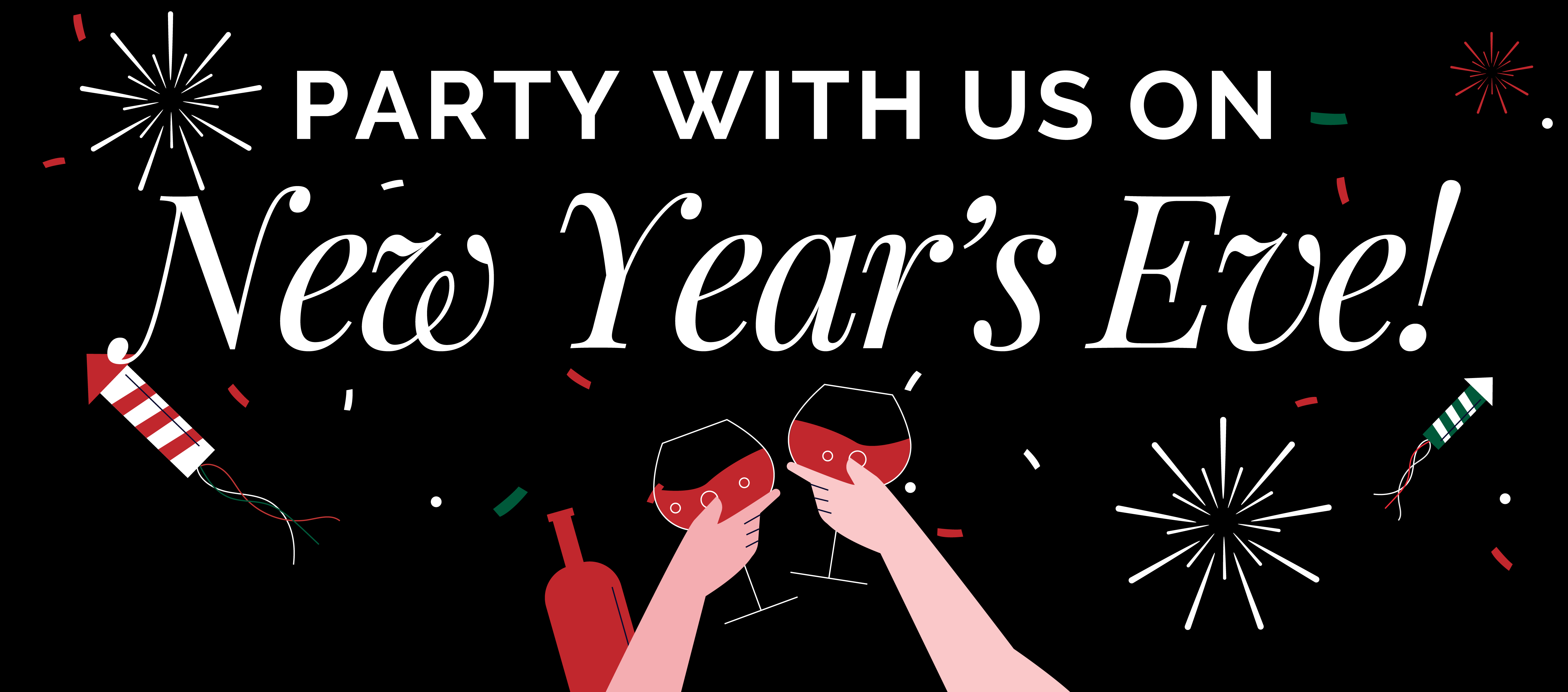 New years eve banner image saying "party with us"